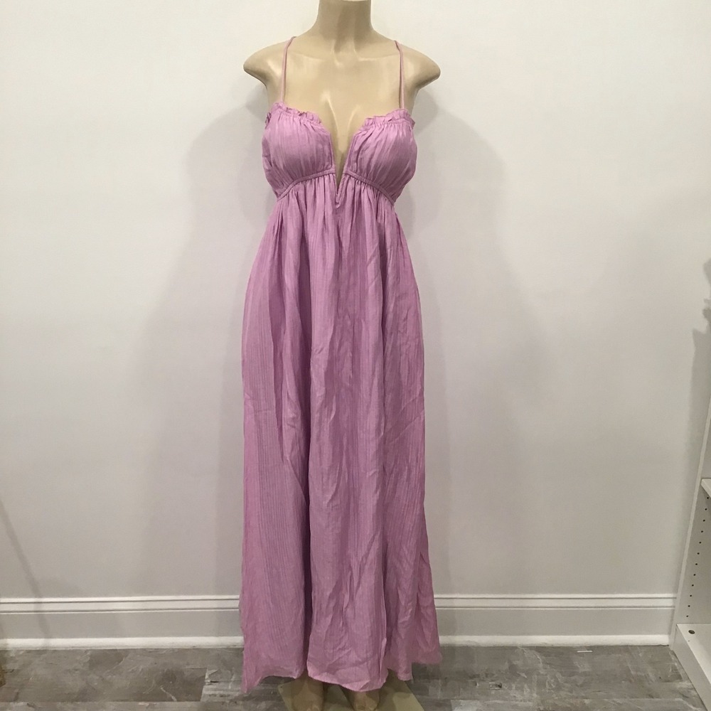 Line & Dot Maxi Dress Women Small Lilac Purple Good Boho Ruffle‎ Strappy